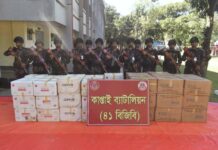 কাপ্তাইয়ে ৮৭ লাখ টাকার ভারতীয় অবৈধ সিগারেট জব্দ